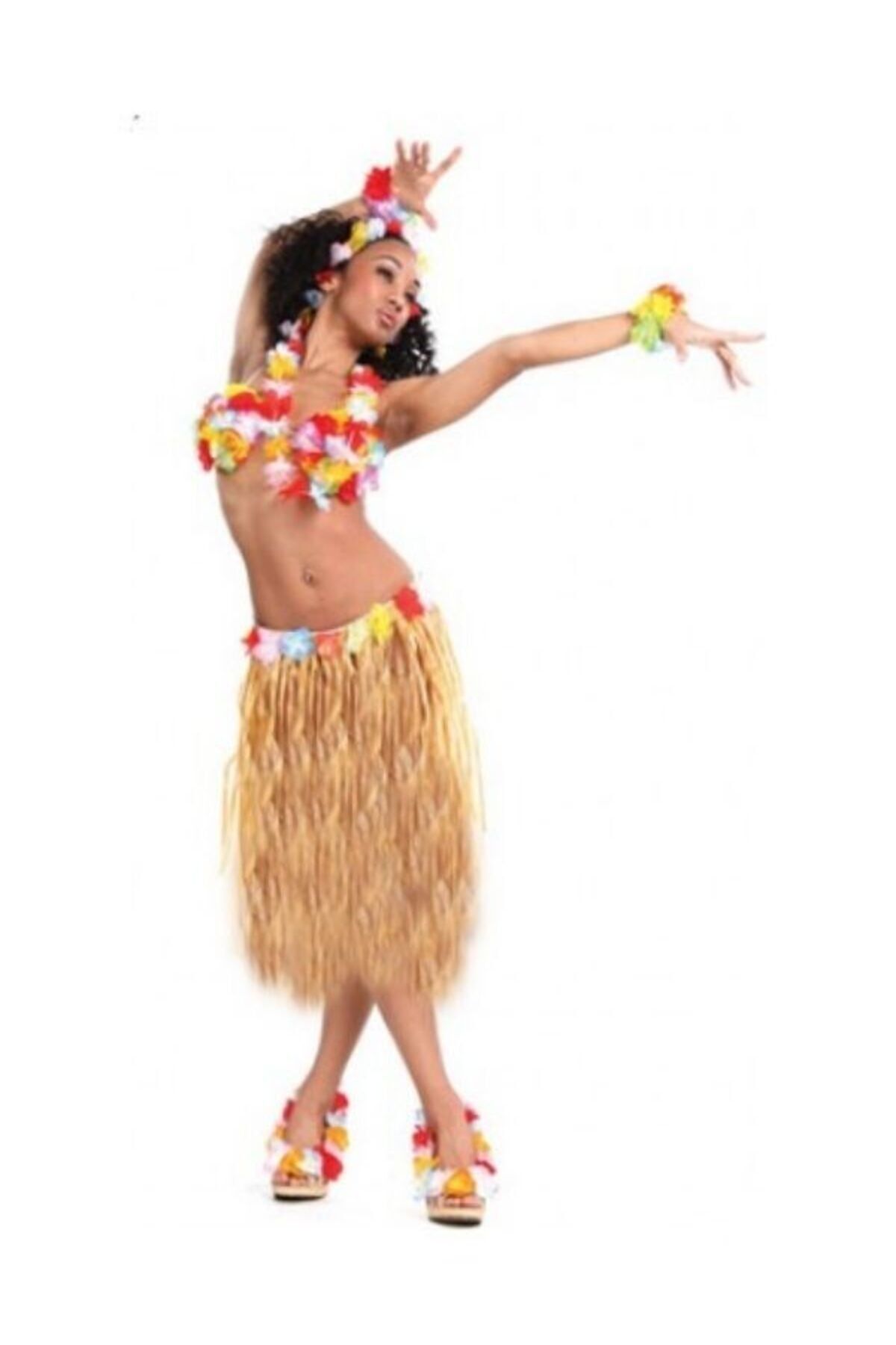 MY Kostüm Hawaii Etek Kolye Taç Bileklik Seti 6 Parça Set