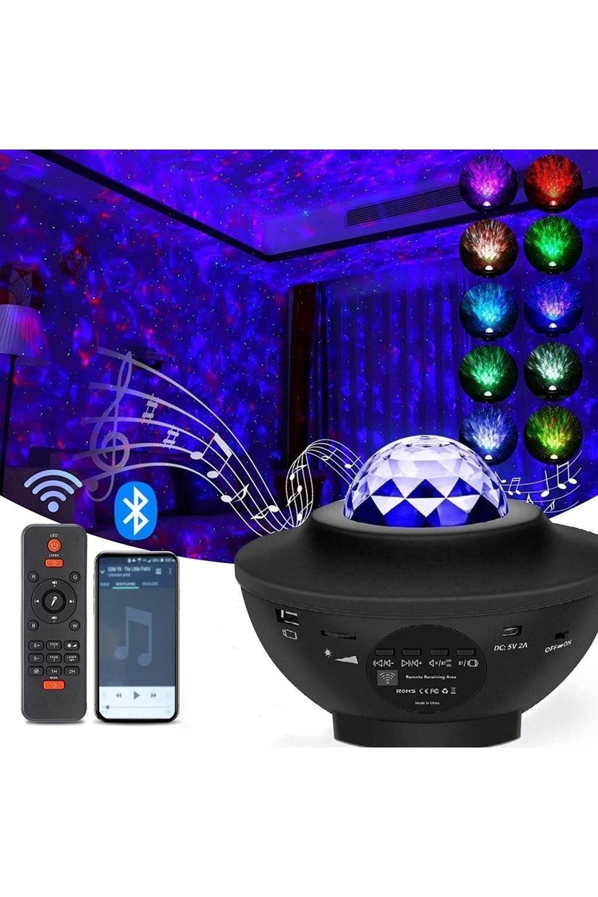 JUNGLEE Starry Projektör Gece Lambası Bluetooth Hoparlör Ambians Işık