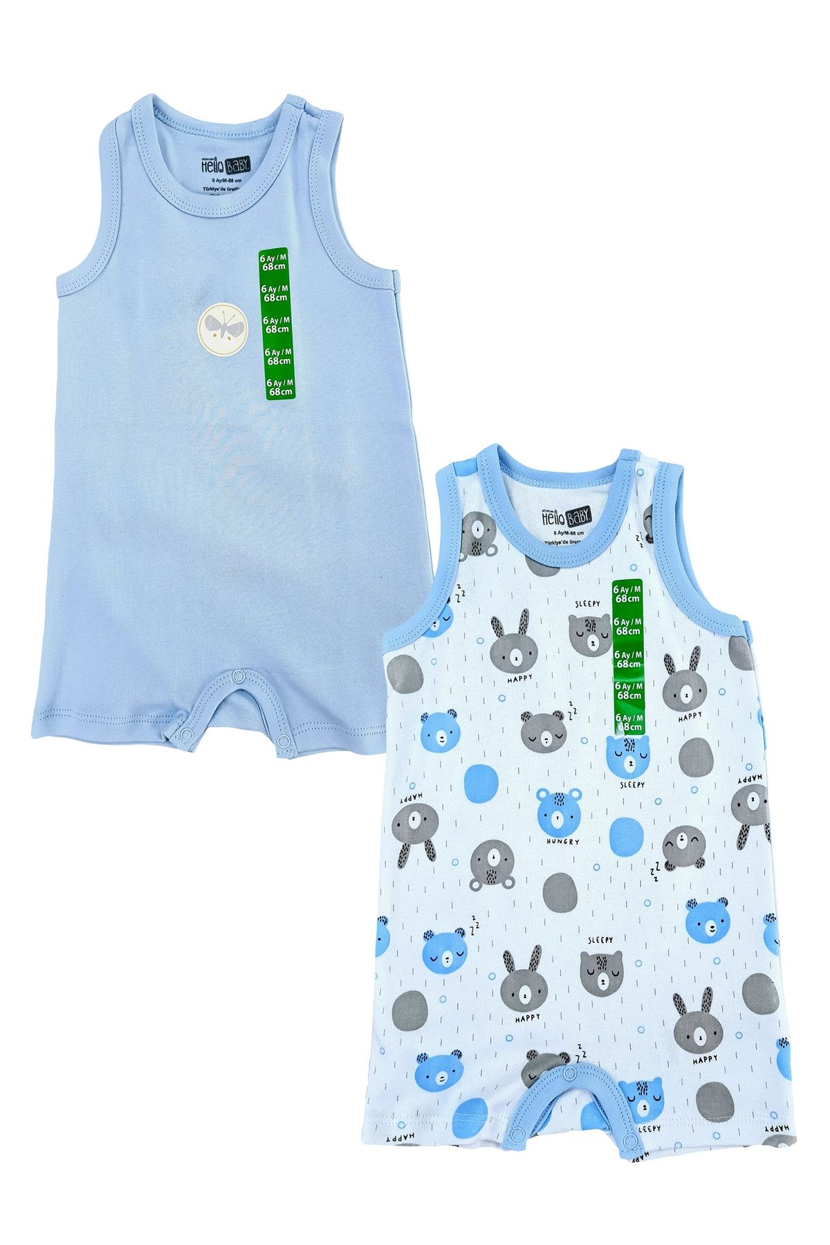 Hello Baby Erkek bebek yazlık askılı tulum ikili bebek set yazlık bebek ürünleri