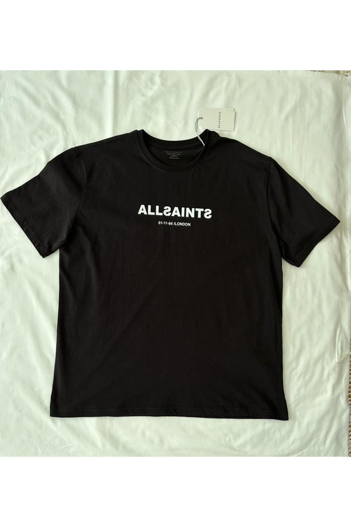 AllSaints Subverse Oversized Crew Logo Siyah T-Shirt
