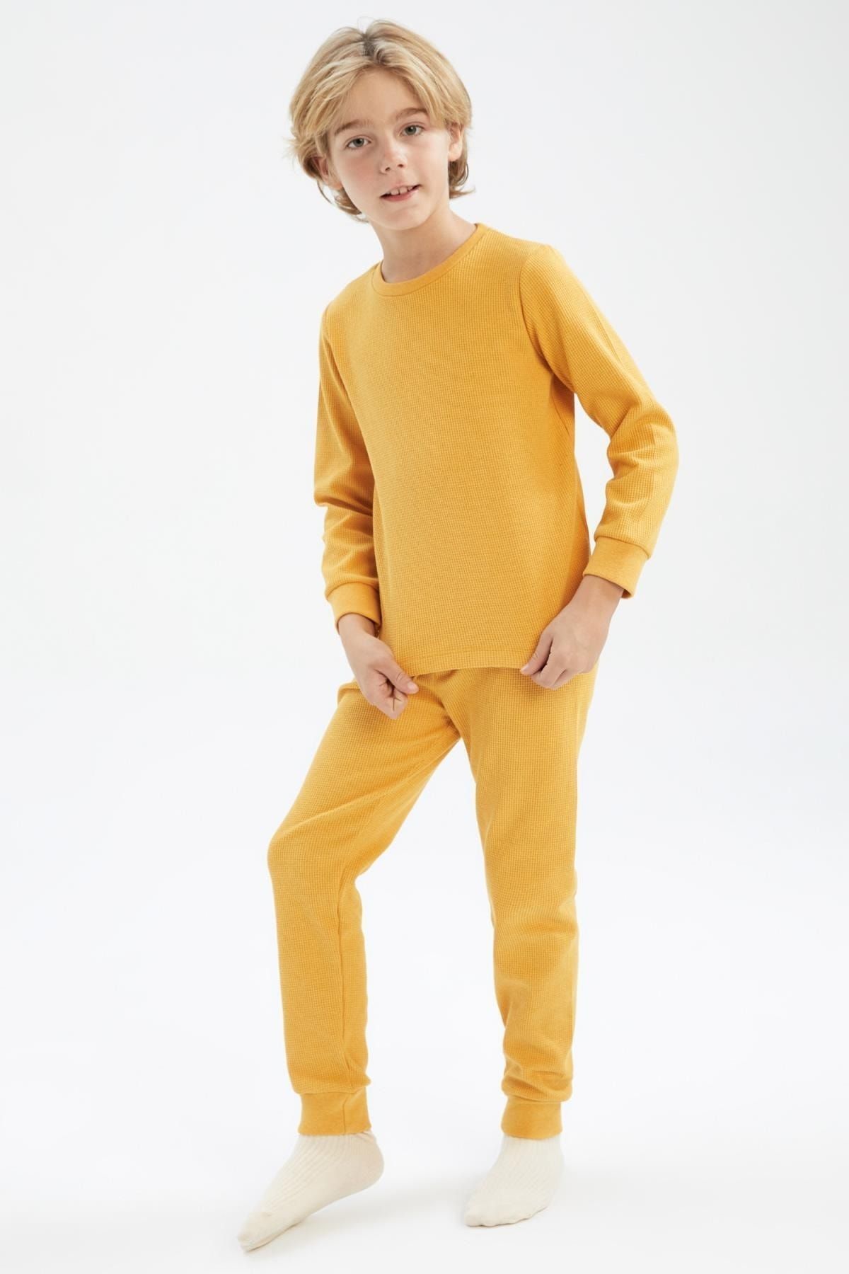 Defacto Erkek Çocuk Geri Dönüşümlü Waffle Pijama Takım