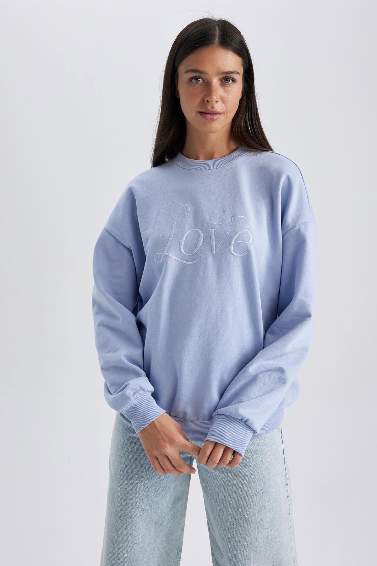 Defacto Relax Fit Bisiklet Yaka Ince Sweatshirt