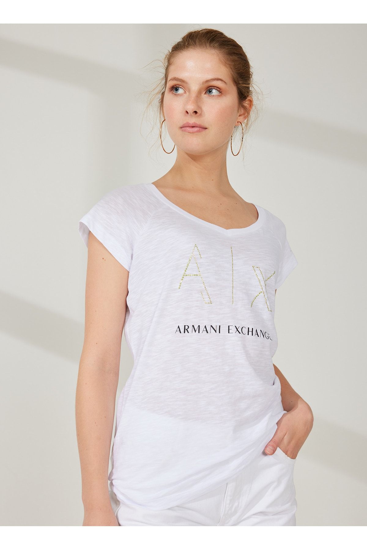Armani Exchange Baskılı Beyaz Kadın T-Shirt 3RYTFF