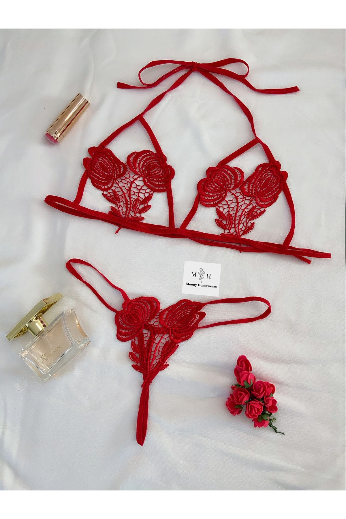 MH Moony Homewears Sexy Çiçekli İpli Bralet Takımı