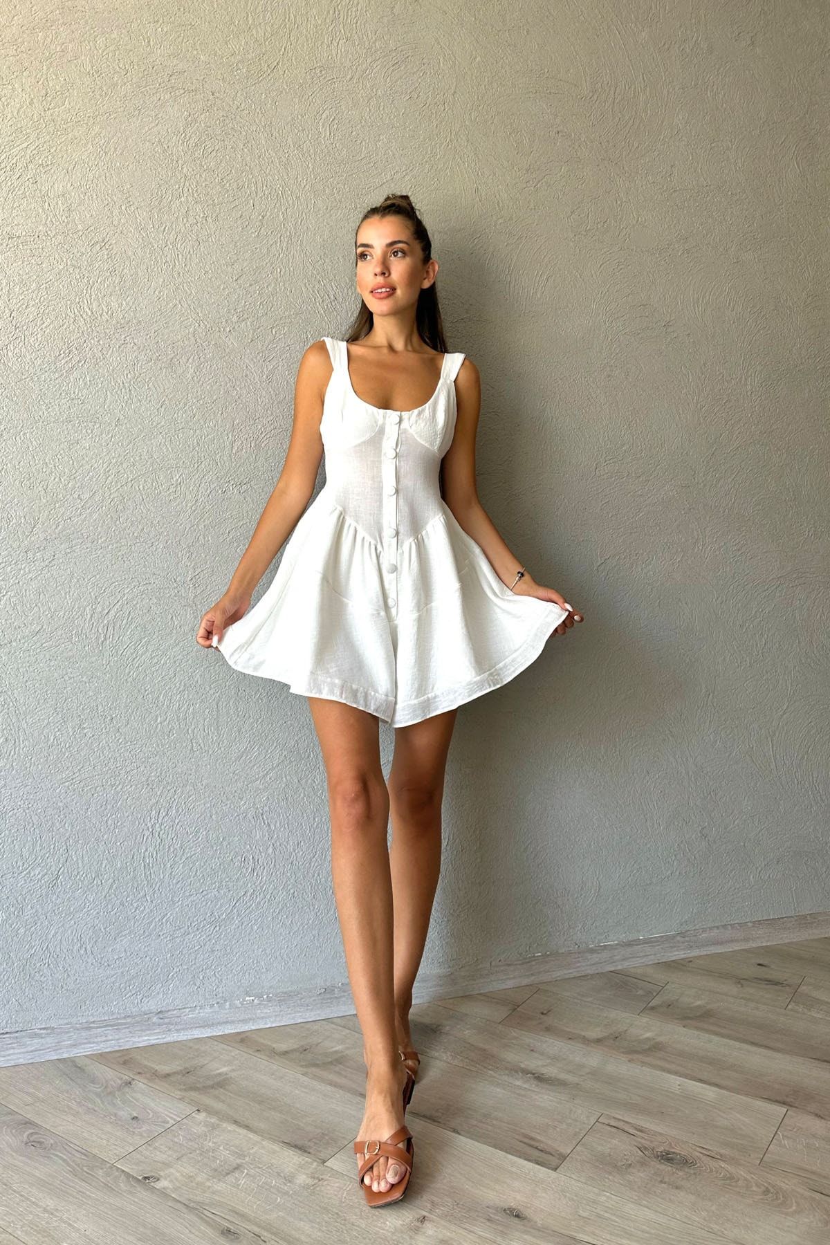 Seda Yalçın Atelier Beyaz Düğmeli Tulum Elbise