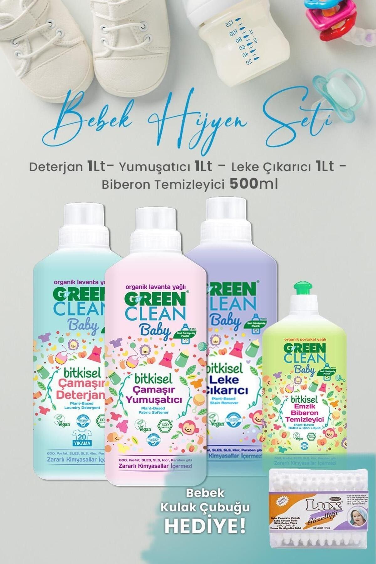 Green Clean U Green Clean Baby Çamaşır Deterjanı, Yumuşatıcı ve Leke Çıkarıcı 1 L, Biberon Temizleyici 500ml ve
