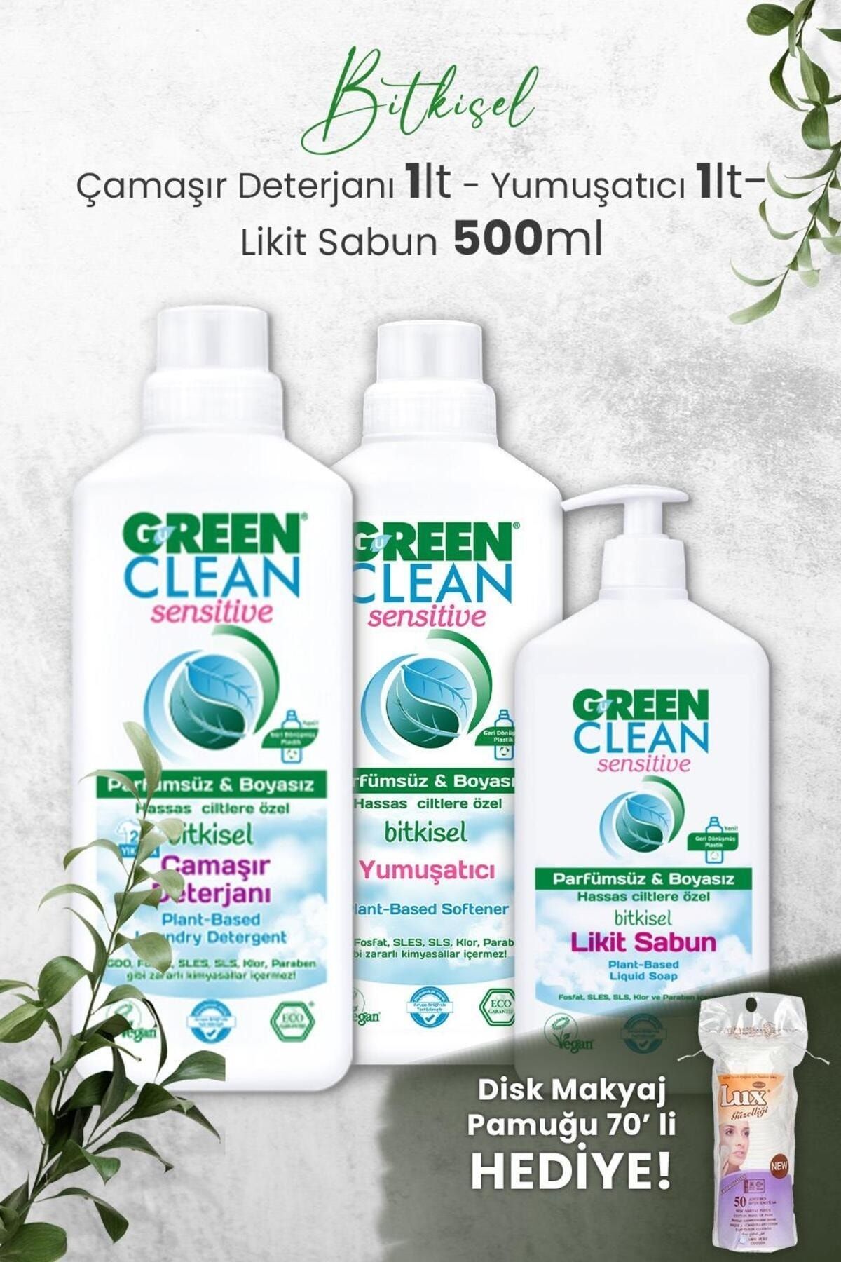 Green Clean Sensıtıve Kokusuz Çamaşır Deterjanı ve Yumuşatıcı 1 L, Likit Sabun 500 ml