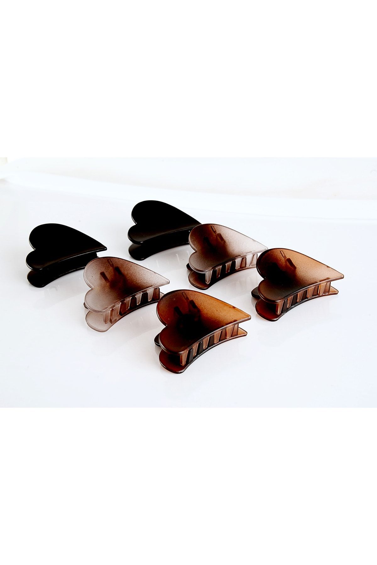 EUROMODA Kalp Tasarımlı 6lı Kahverengi ve Siyah Renkli Kaliteli Mandal Toka Seti