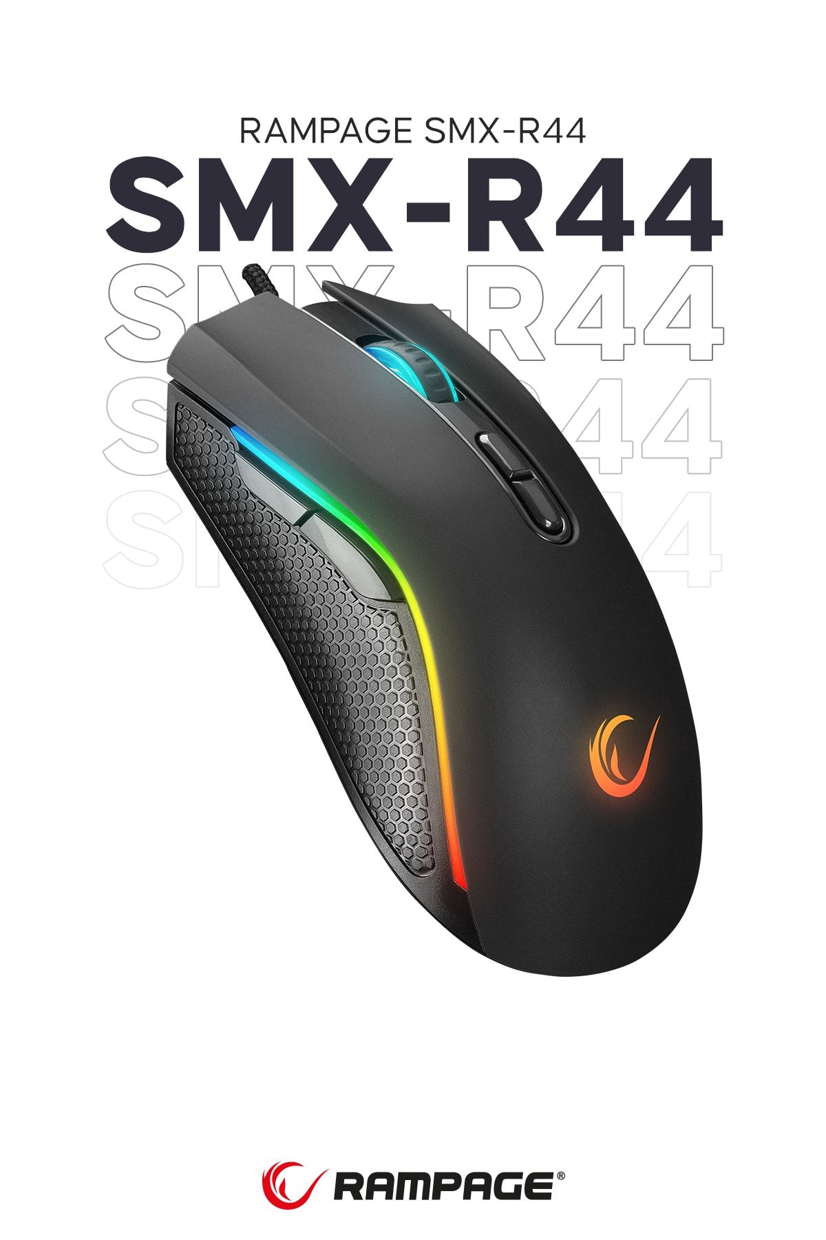 Rampage SMX-R44 Makrolu 6400DPI RGB Ledli Oyuncu Mouse Siyah