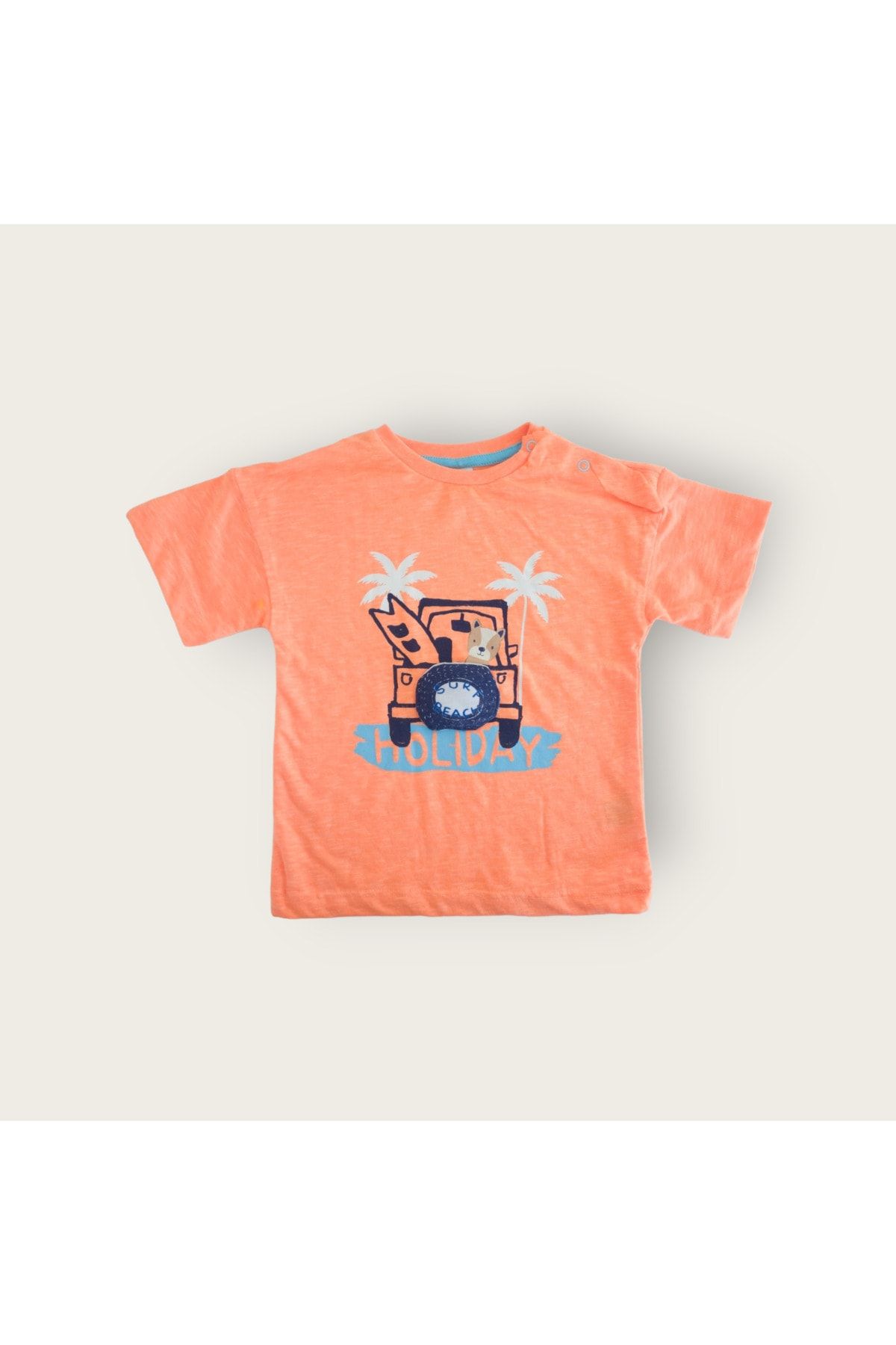Tuffy Kids flamlı süprem kumaş erkek bebek neon oranj baskılı t-shirt