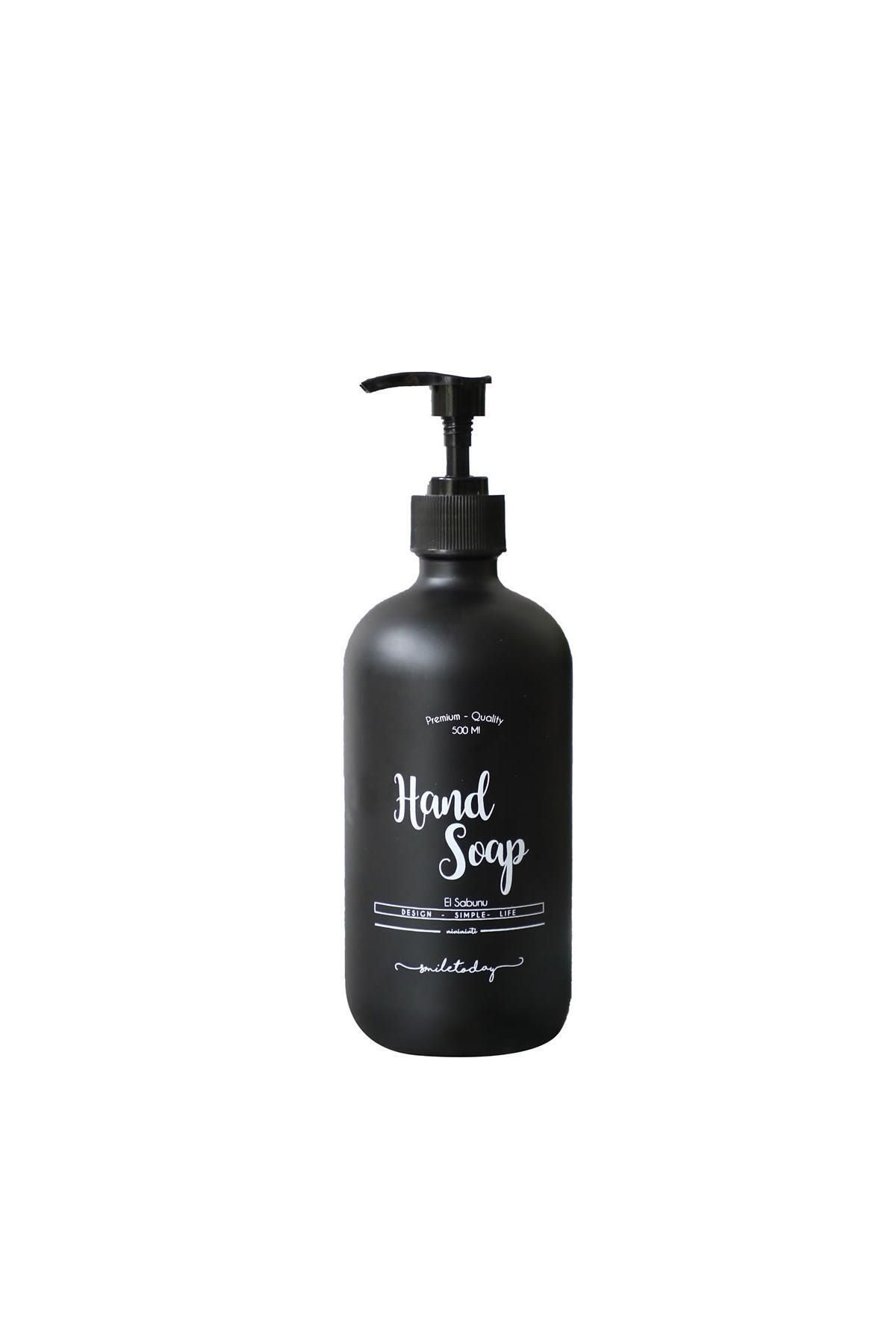 Miniminti Siyah Cam Sıvı Sabunluk Şişesi - 500 ml (HAND WASH)