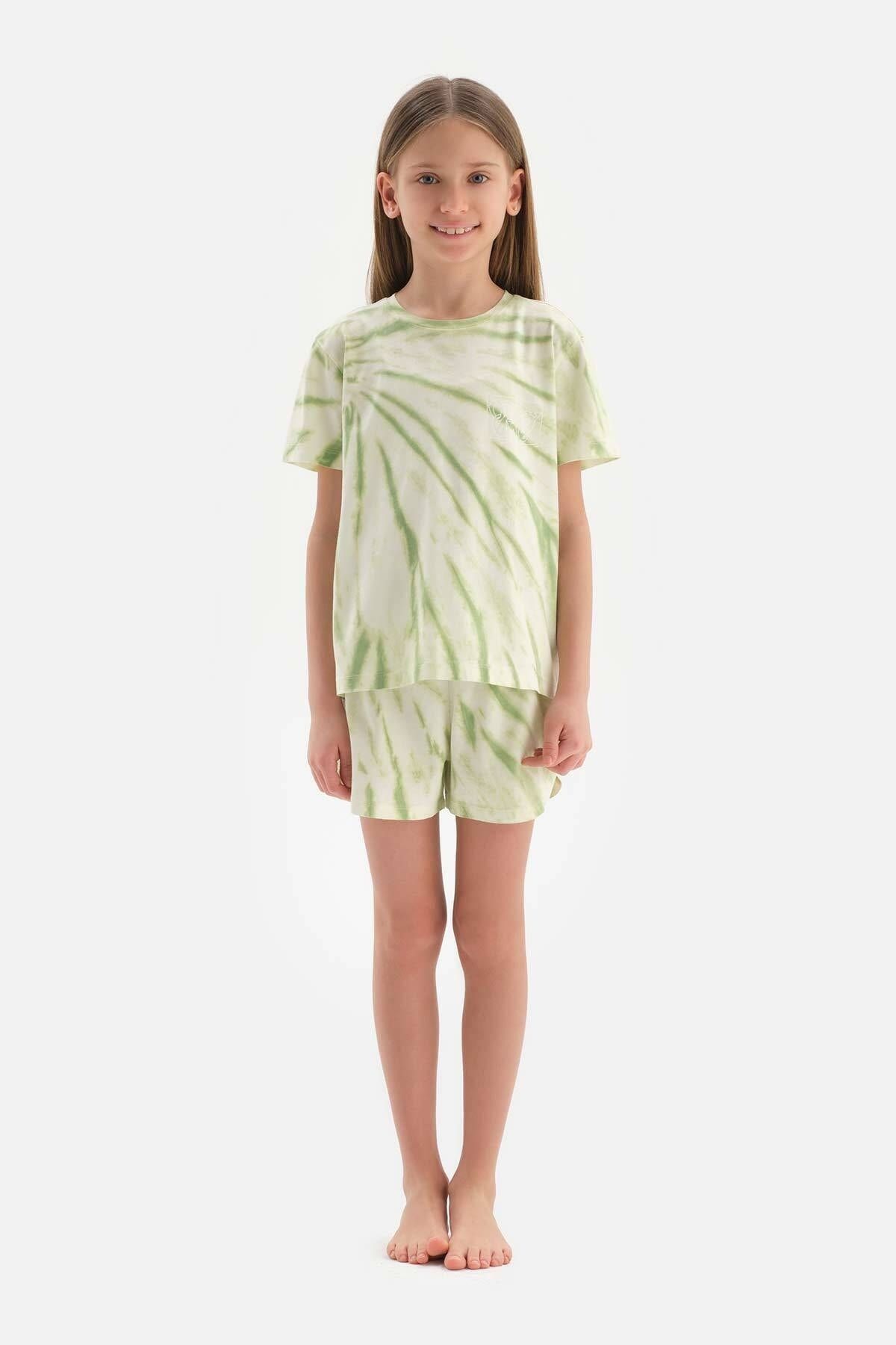 Dagi Açık Yeşil Metraj Baskılı Kısa Kollu Tişört Şort Pijama Takımı
