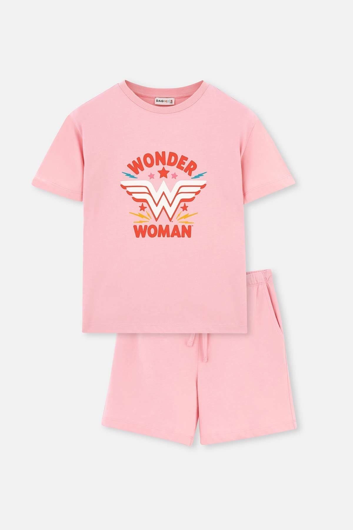 Dagi Pembe Wonder Woman Baskılı Kısa Kollu Şortlu Pijama Takımı