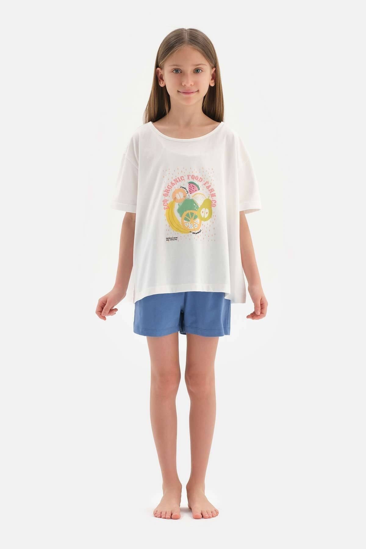 Dagi Beyaz Baskı Detaylı Kısa Kol Tişört Şort Pijama Takımı