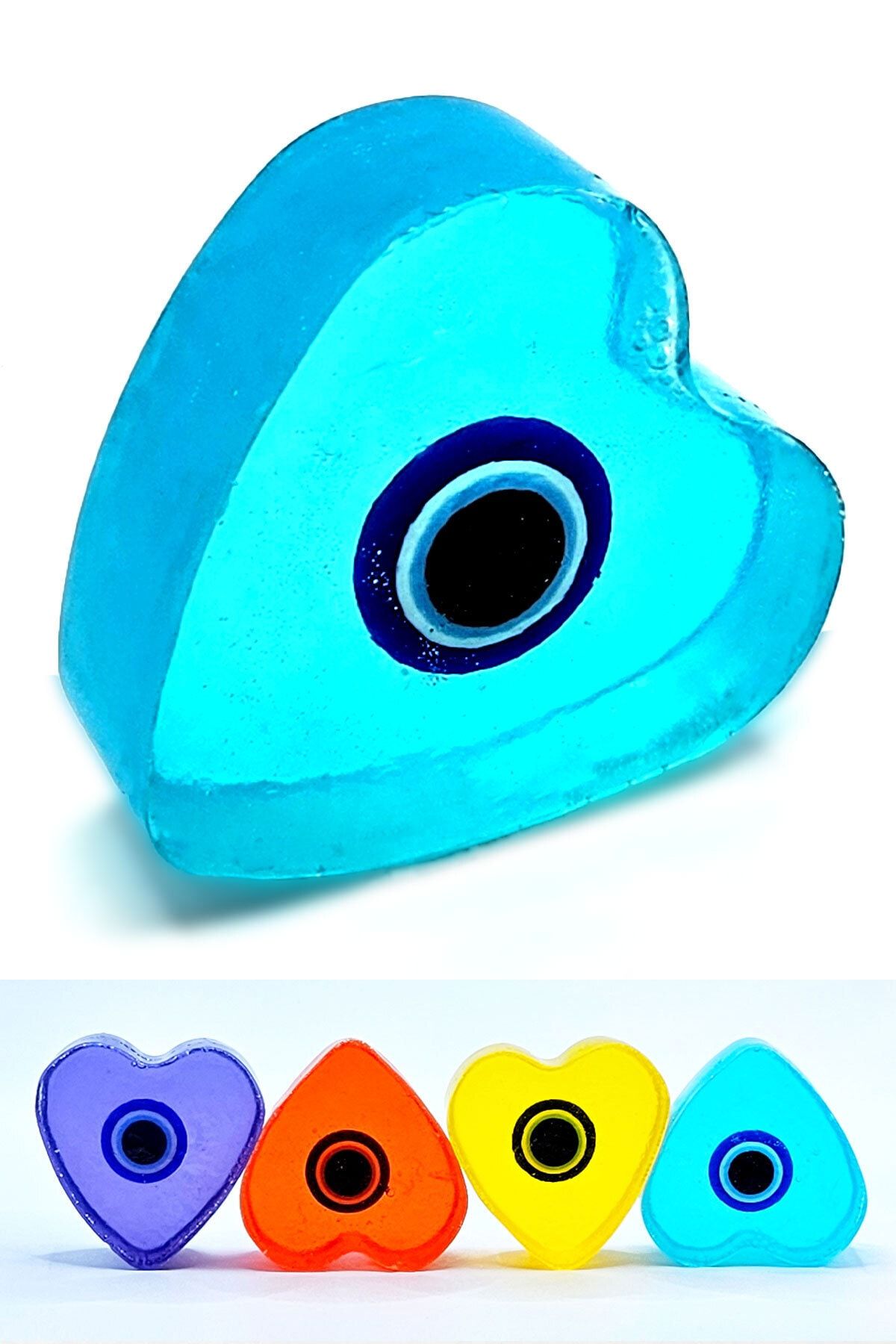 JOKER ABDUL Bahar Kokulu Dekoratif Hediyelik Nazar Boncuklu Mavi Renk Şeffaf Doğal Cilt Dostu Kalp Sabun