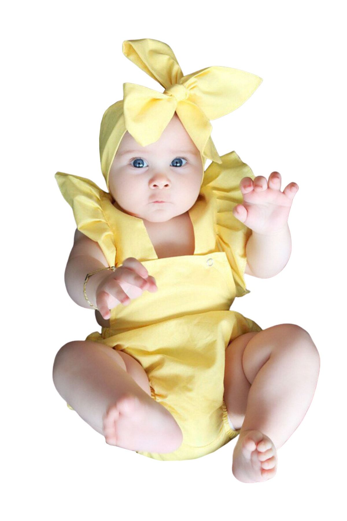 Parla Kids Kız Bebek Sarı Pamuklu Salopet Bandana Takım