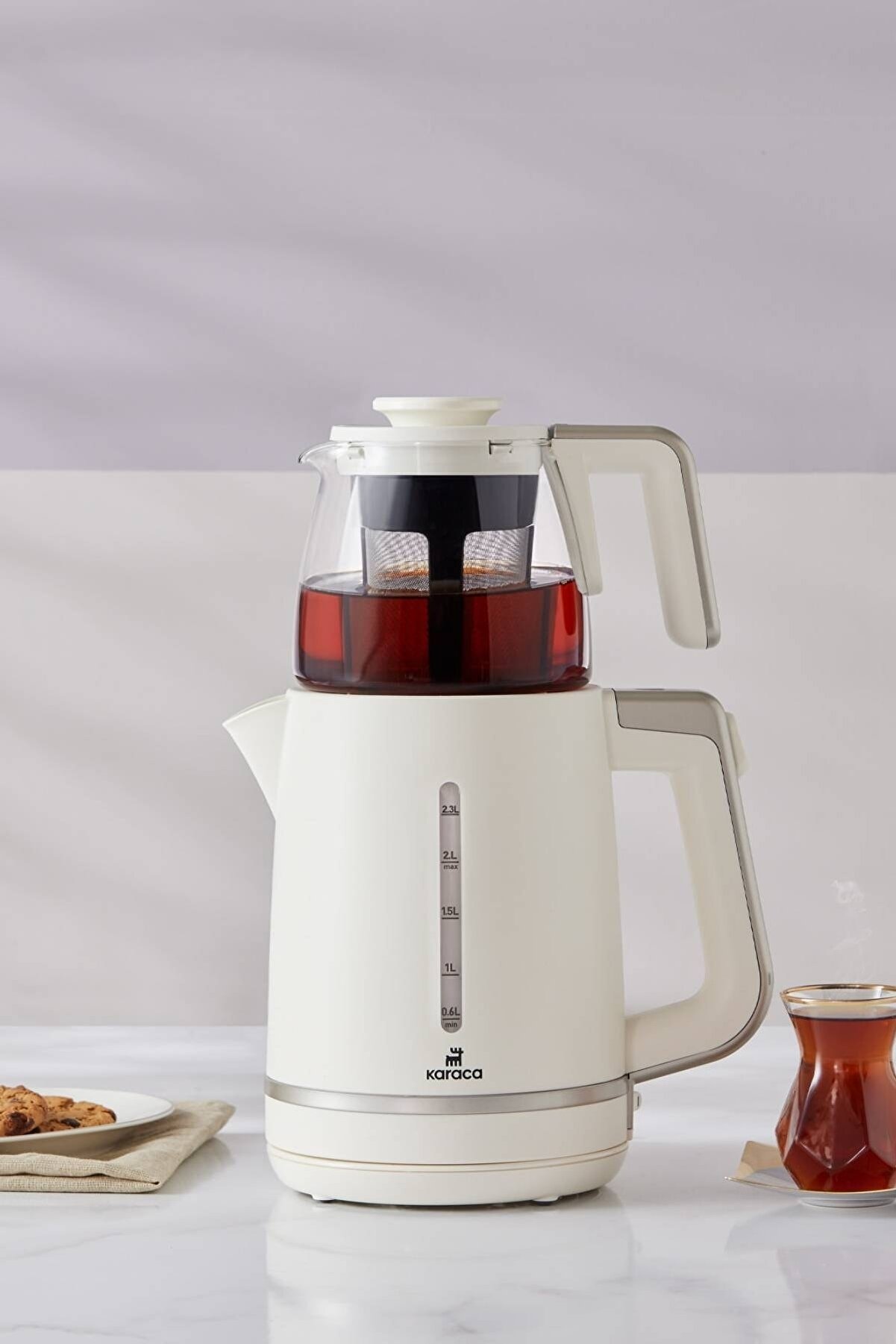 Karaca Maxi Tea Xl 2in1 Cam Demlikli Çay Makinesi Ve Kettle Mulberry