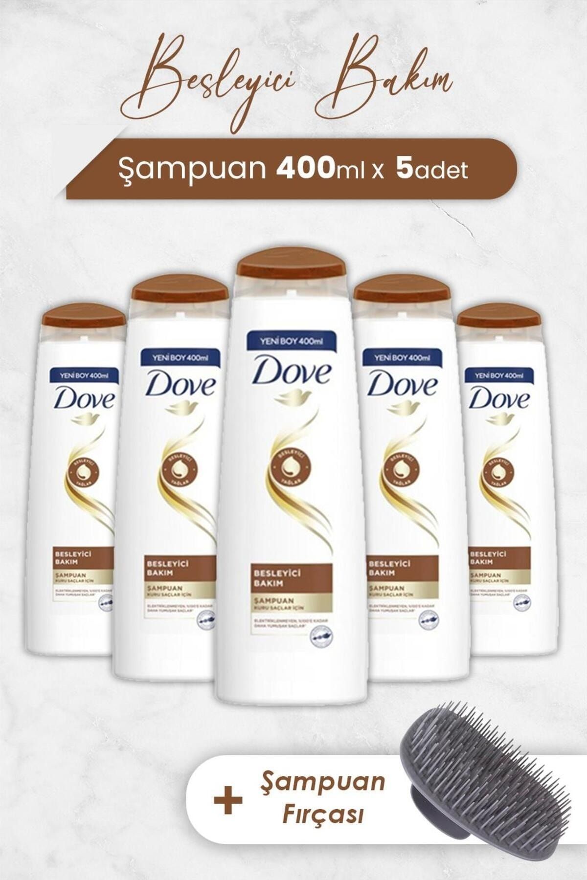 Dove Saç Bakım Şampuanı Besleyici Bakım 400 ml x 5 Adet ve Şampuan Fırçası