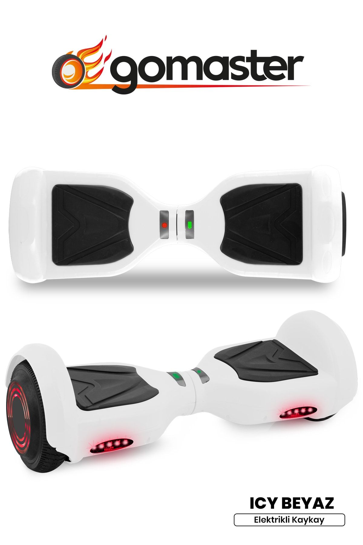 GoMaster Icy 6.5 Inch Işıklı Akıllı Dengeli Elektrikli Kaykay Hoverboard Taşıma Çantalı Beyaz