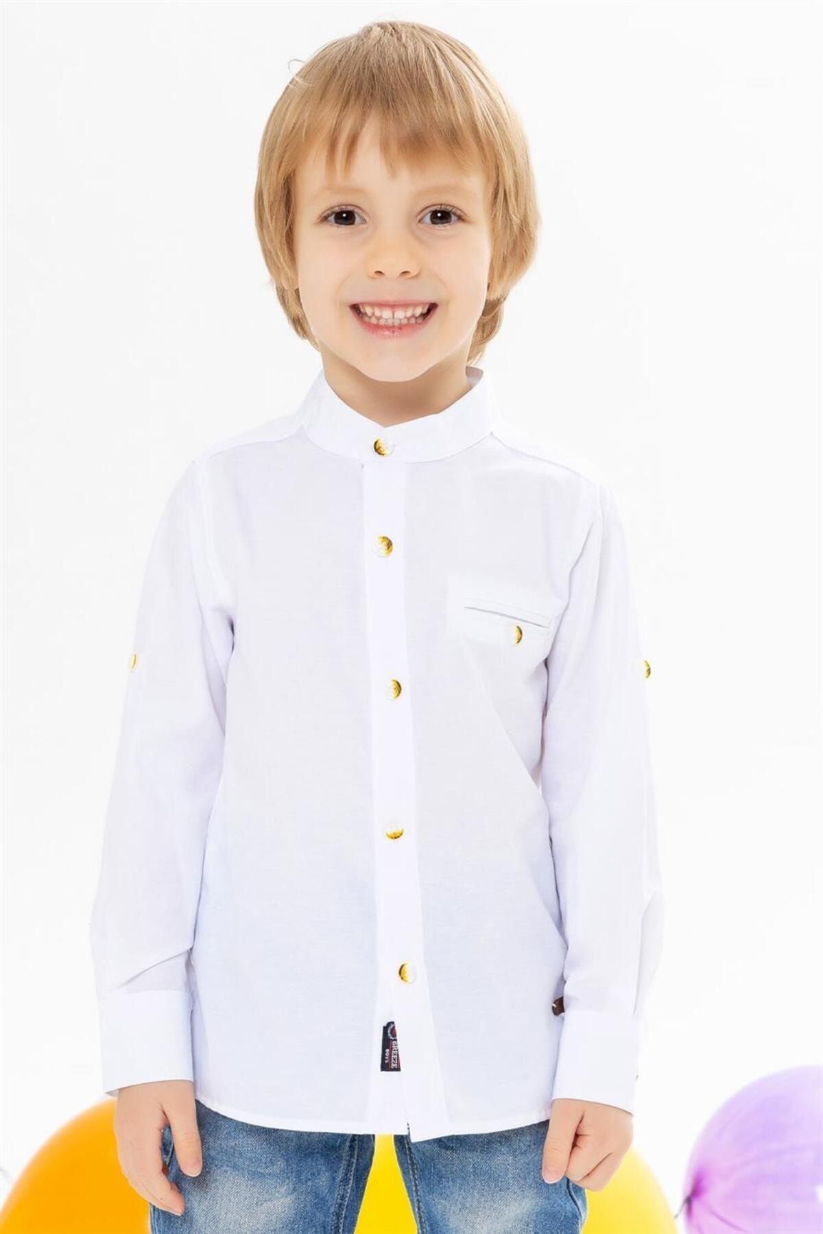 Breeze Erkek Çocuk Gömlek Armalı Düğmeli Beyaz Casual (8-12 YAŞ)