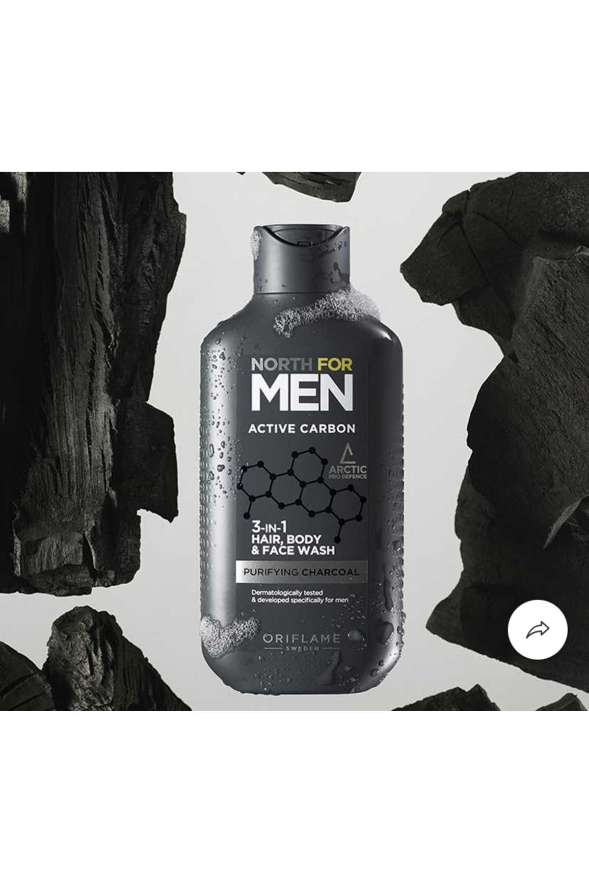 Oriflame North For Men Active Carbon 3'ü 1 Arada Saç, Vücut ve Yüz Temizleyici