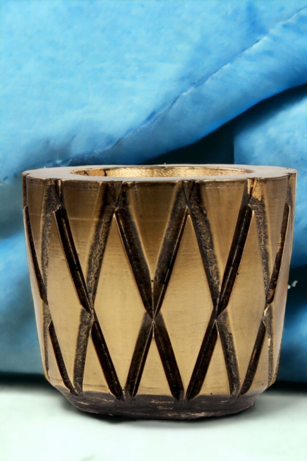 Kaktüs Saksı Dünyası El Yapımı Saksı Altın Eskitme Premium Kalite Dekoratif Saksı baklava