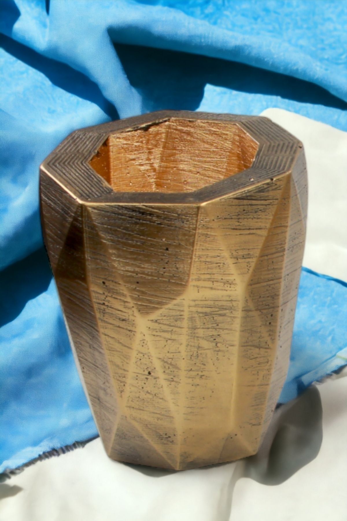 Kaktüs Saksı Dünyası El Yapımı Saksı Altın Eskitme Premium Kalite Dekoratif Saksı Uzun Poly