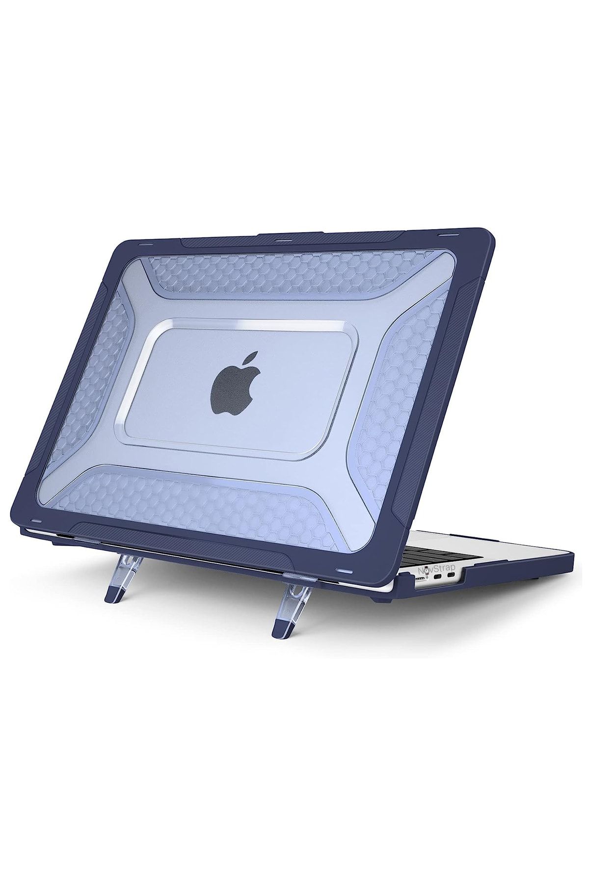 NovStrap Apple MacBook Air M1 Çip A2337 A1932 A2179 13.3 Uyumlu Kılıf Armor Zırh Kılıf Standlı Kapak