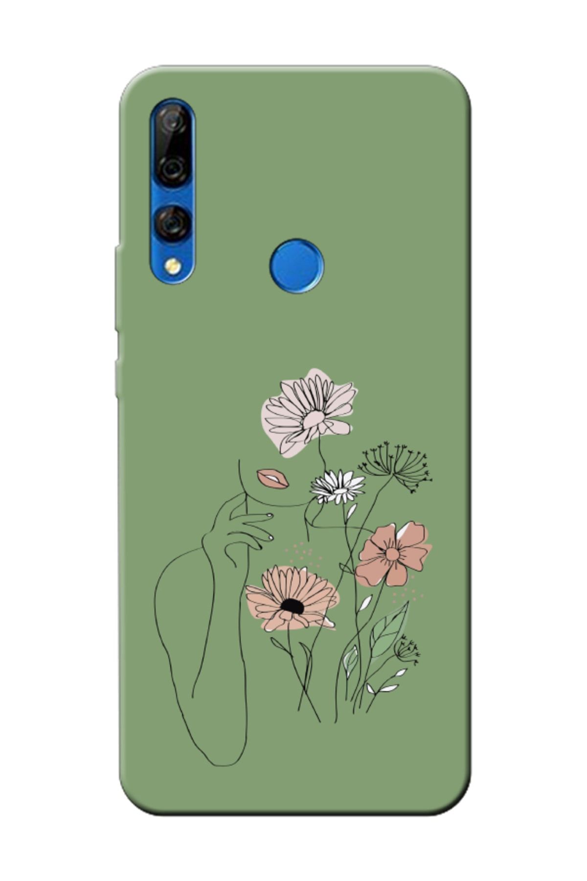 frondcase Huawei Y9 Prime 2019 Kadın Çiçek Yeşil Telefon Kılıfı