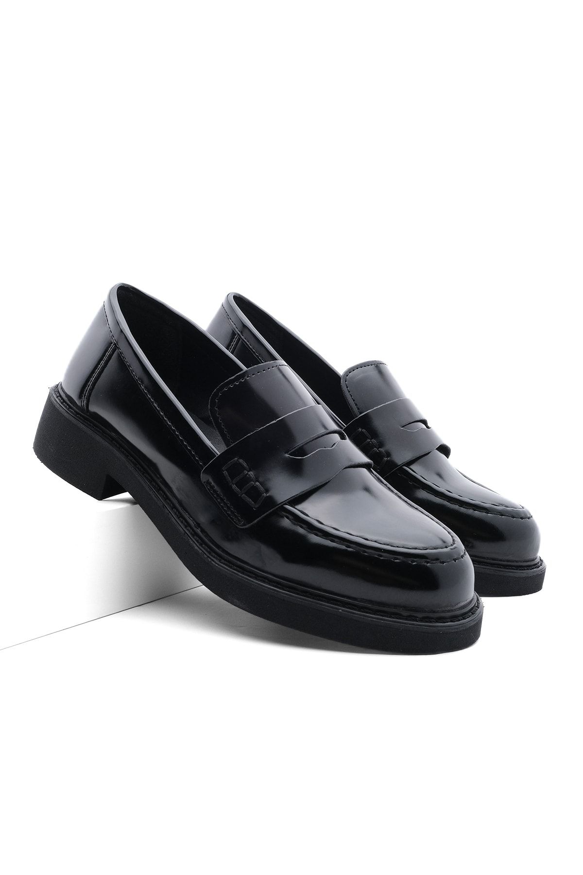 Marjin Kadın Loafer Günlük Klasik Ayakkabı Casual Makosen Fonle Siyah Açma