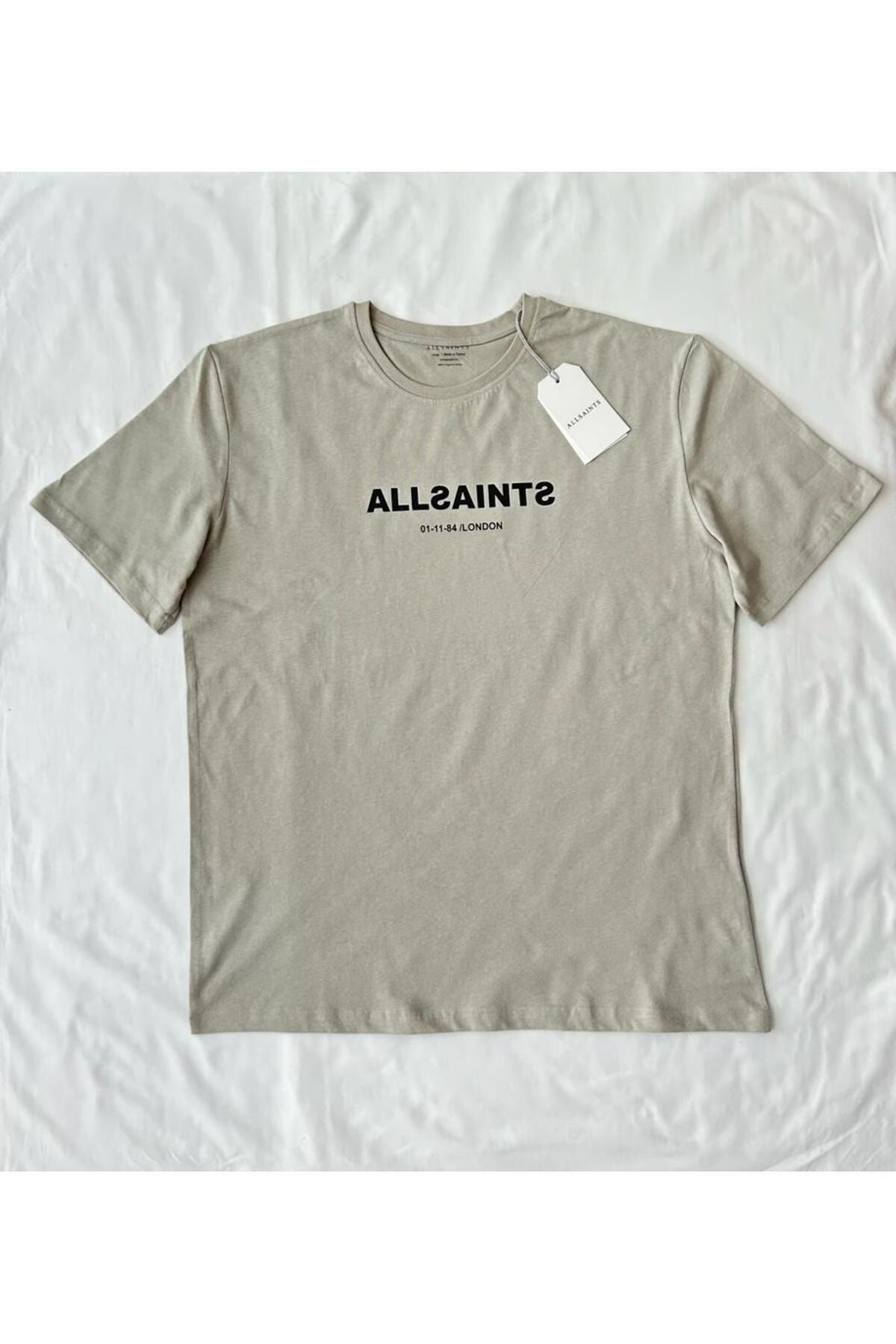 AllSaints Subverse Oversized Crew Logo Bej T-Shirt
