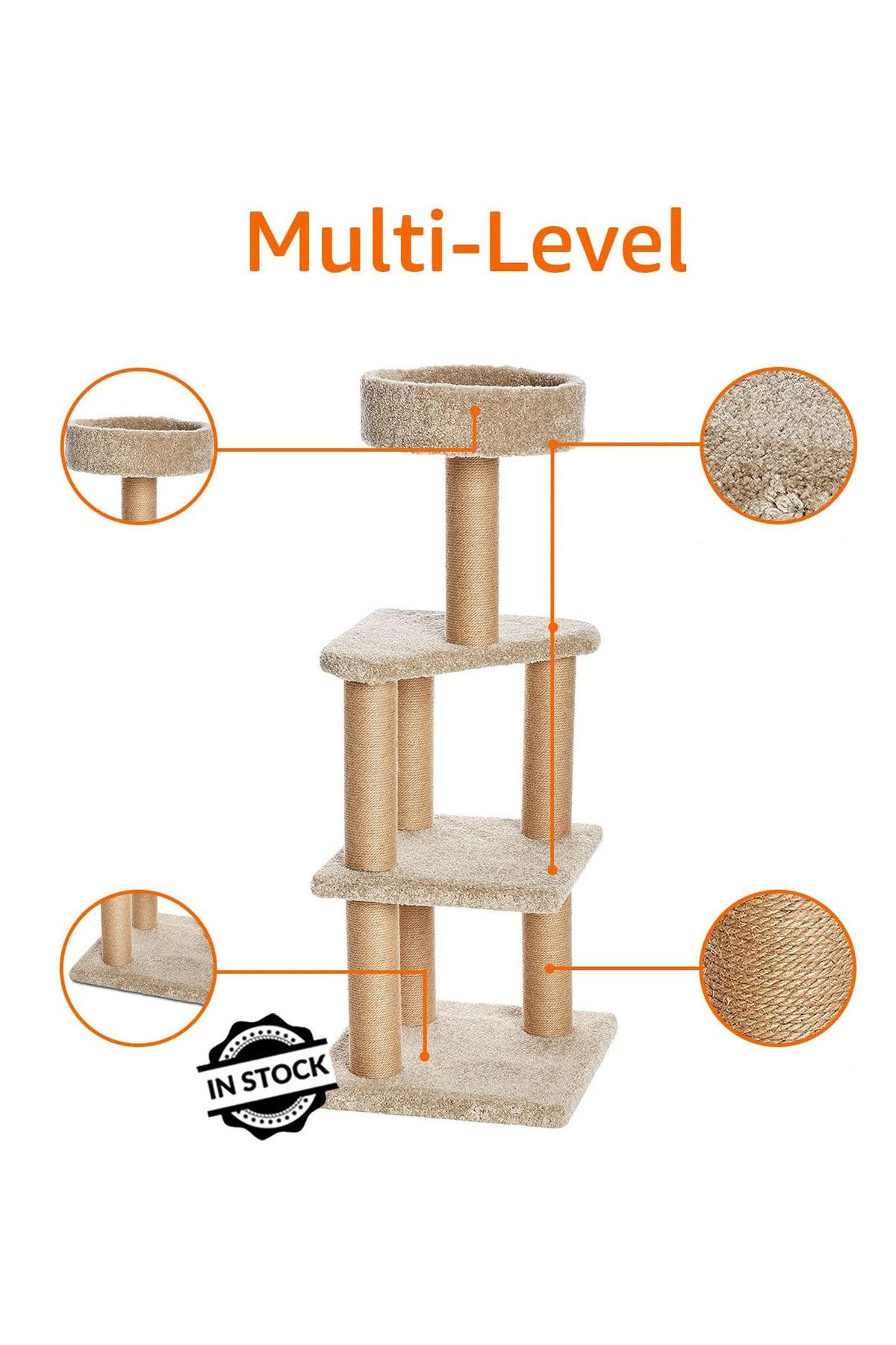 InStock IN STOCK MULTI-LEVEL KORKULUKLU KEDİ TIRMALAMA PLATFORMU