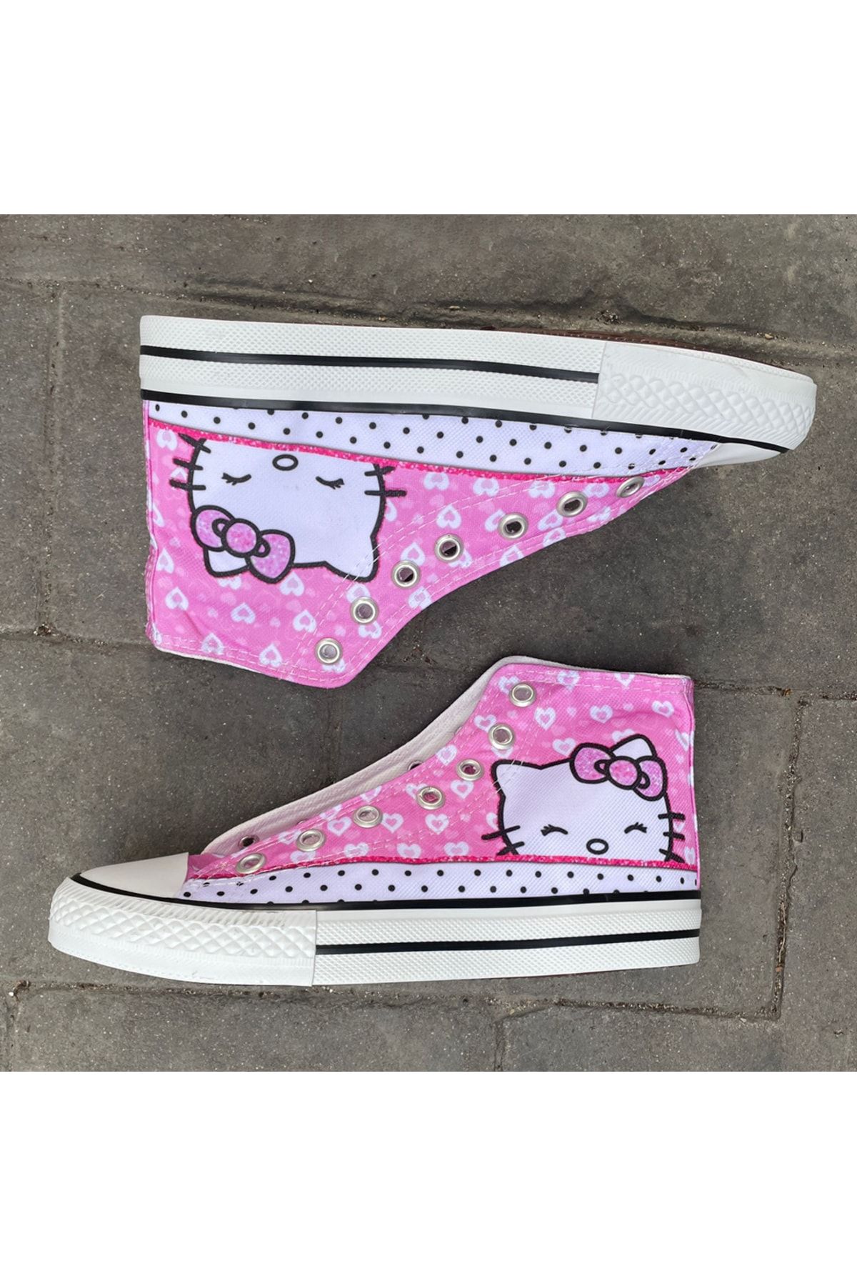 Köstebek Pembe Hello Kitty - Blinking Kalp Kolaj Uzun Kanvas Ayakkabı