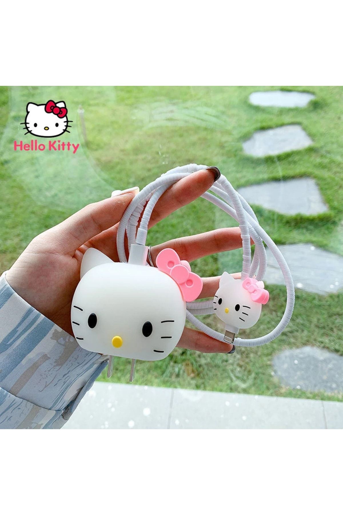 Köstebek Beyaz Hello Kitty Şarj Adaptörü Koruyucu Takımı