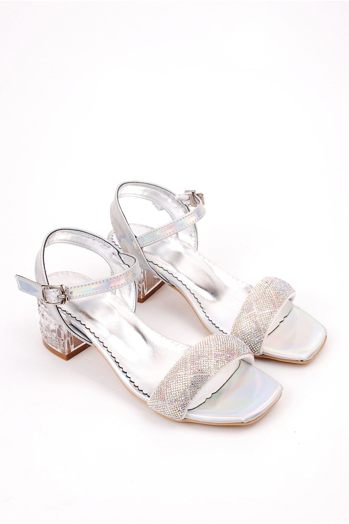 Rıdvan Çelik Kız Çocuk Gümüş Bilekten Tokalı Şeffaf Topuklu Abiye Ayakkabı