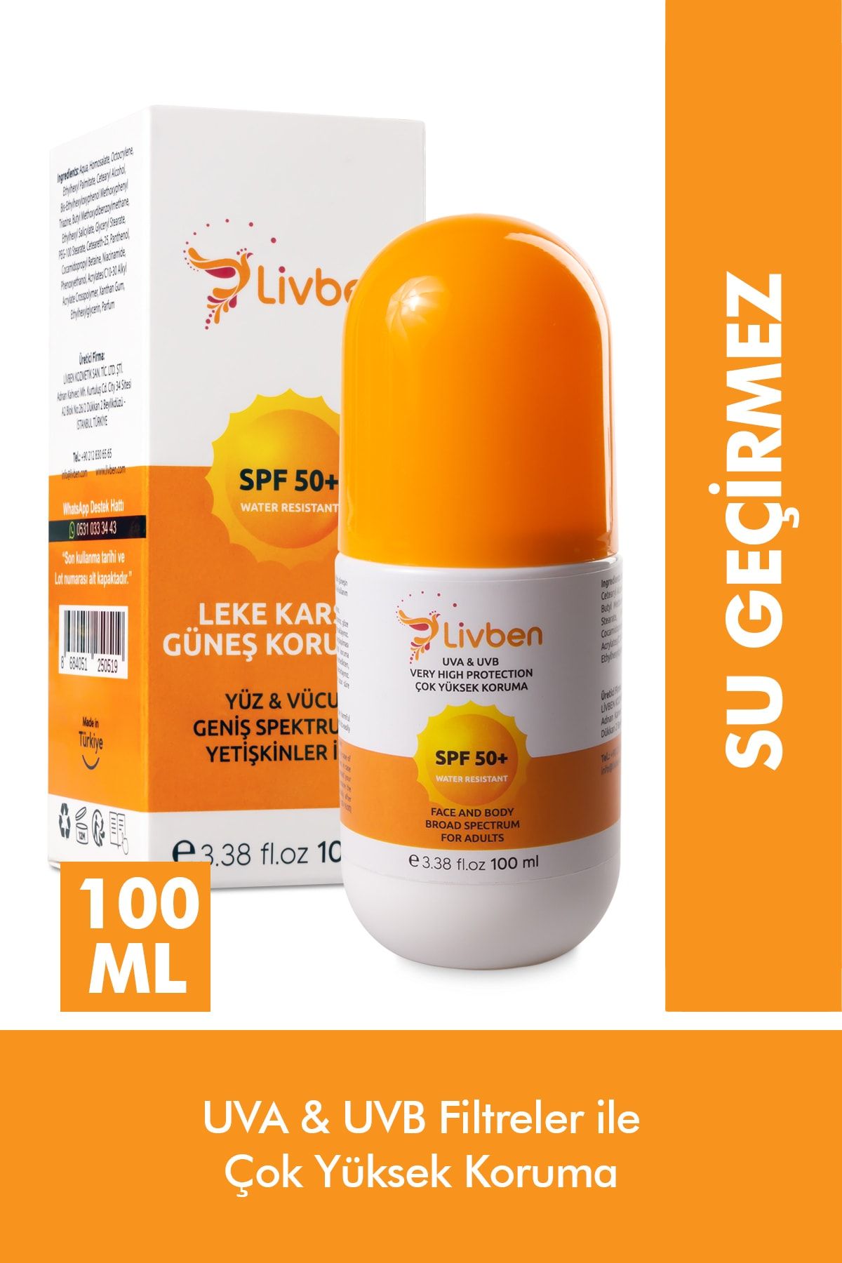 Livben ® Spf 50+ Çok Yüksek Korumalı,  Uva/uvb Yüz Ve Vücut Koruyucu Güneş Kremi 100 Ml