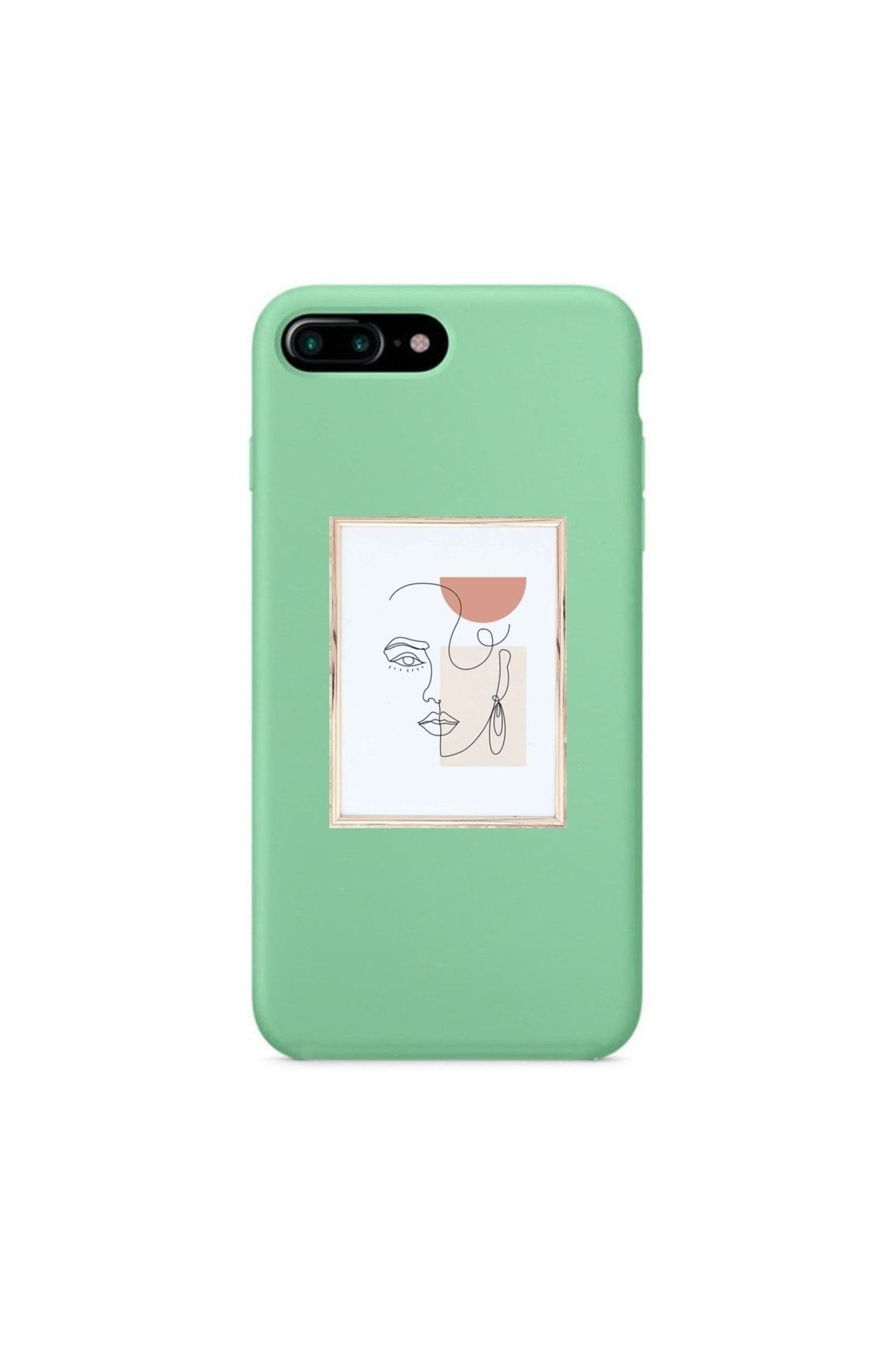 mooodcase Iphone 7 Plus Premium Lansman Pastel Mint Yeşil Telefon Kılıfı Line Art Desenli