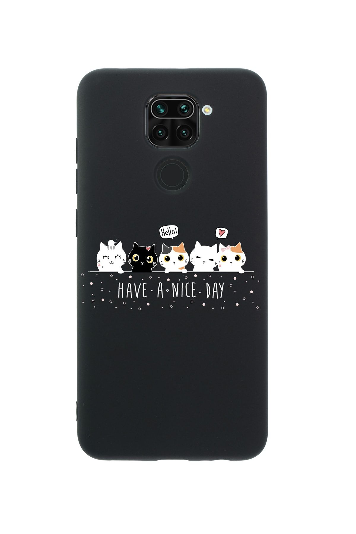 mooodcase Xiaomi Redmi Note 9 Şirin Kedicikler Premium Silikonlu Siyah Telefon Kılıfı