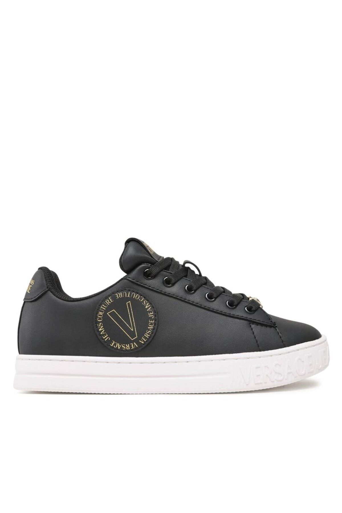 Versace Kadın Bağcıklı Marka Logolu Spor Stil Siyah Sneaker 74VA3SK3 ZP236-G89
