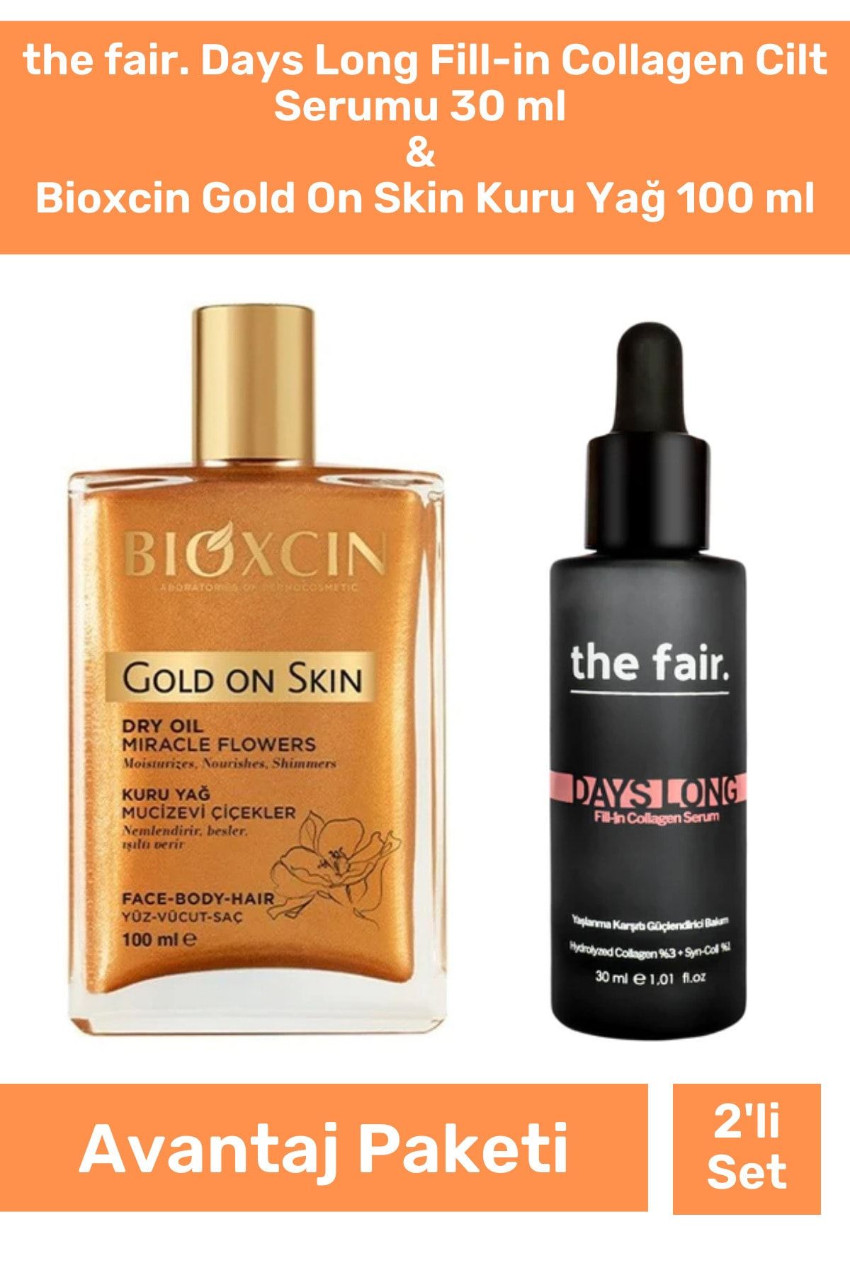 Bioxcin the fair. Days Long Fill-in Collagen Cilt Serumu 30 ml & Bioxcin Gold On Skin Kuru Yağ 100 ml