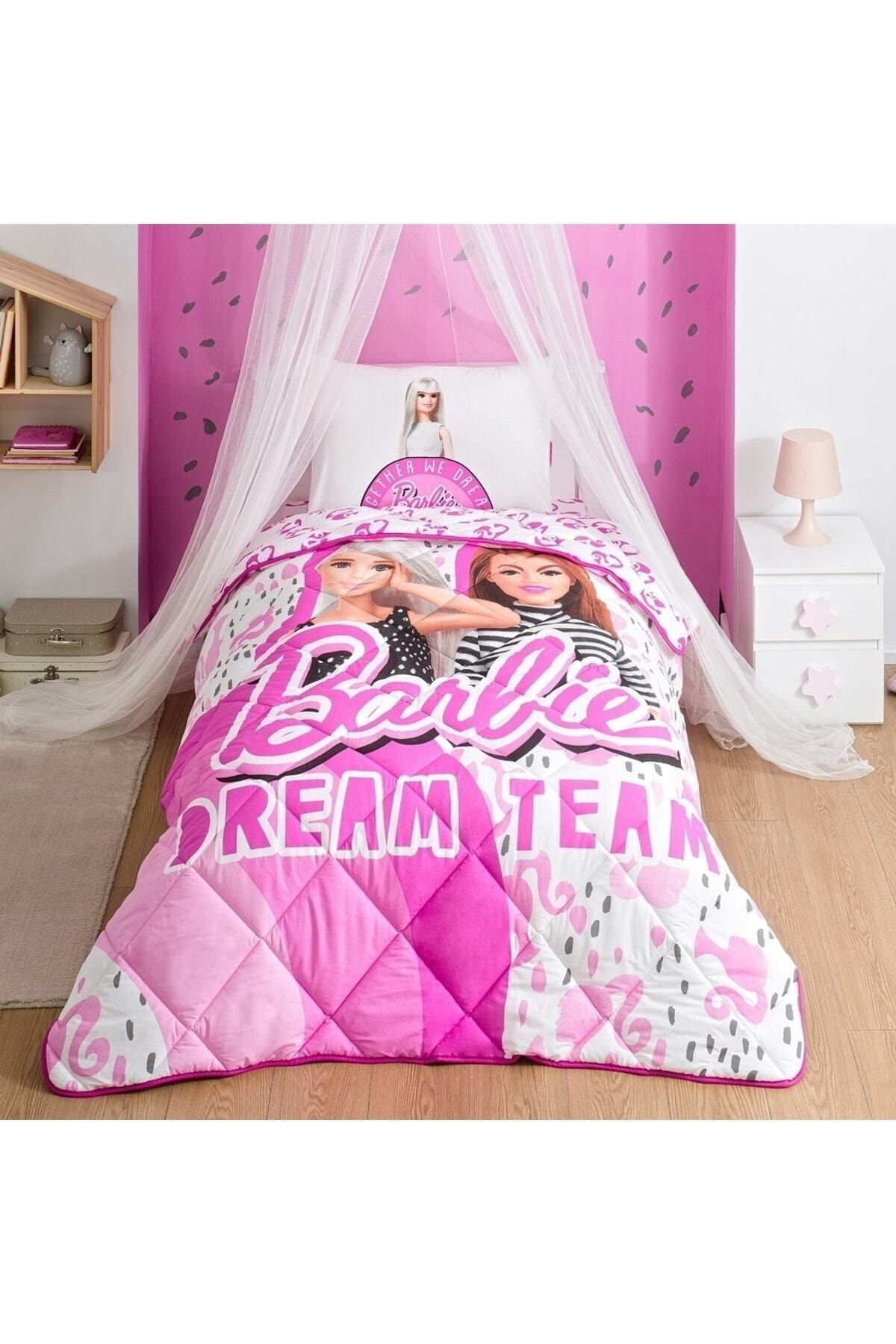 Taç Barbie Dream Team Tek Kişilik Yorgan Seti Uyku Seti Yastık
