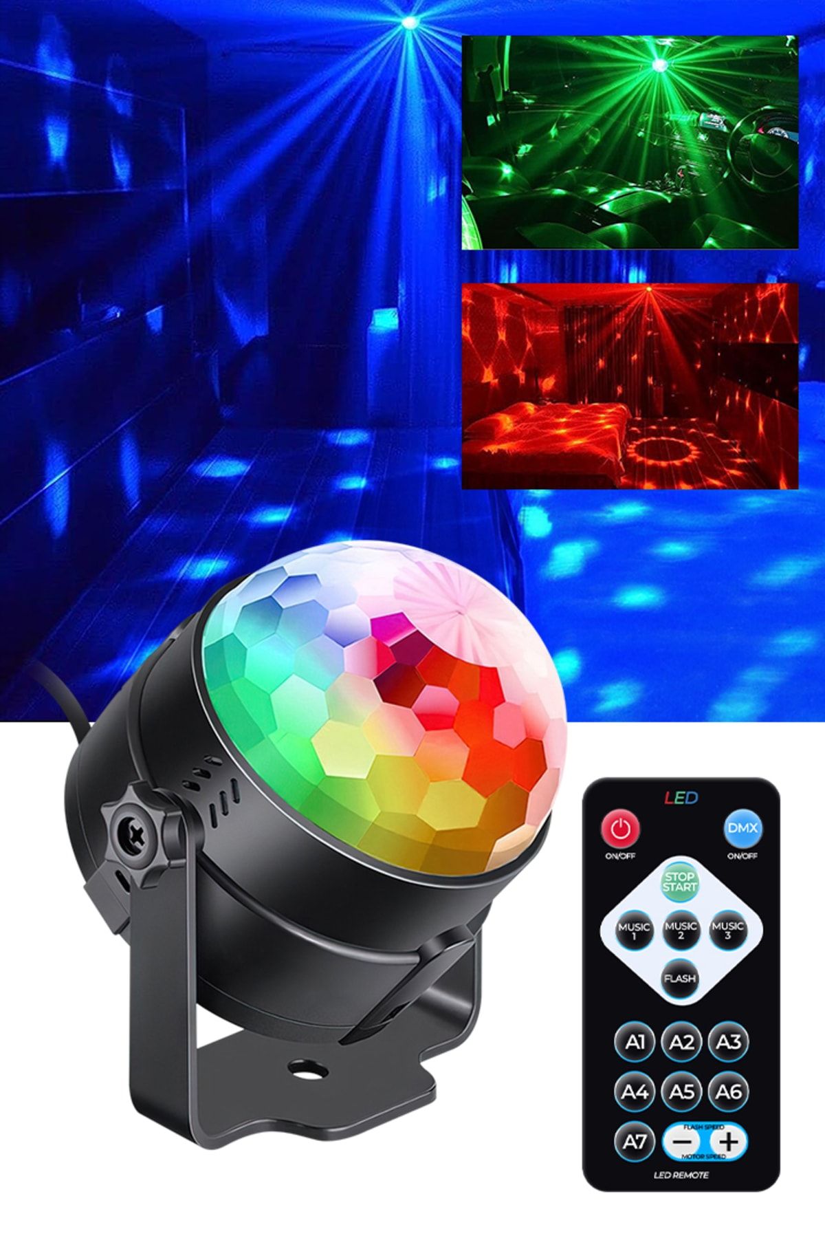 DEMPOWER Oynar Başlı Renkli Led Işıklı Bluetooth Özellikli Sese Duyarlı Disko Topu