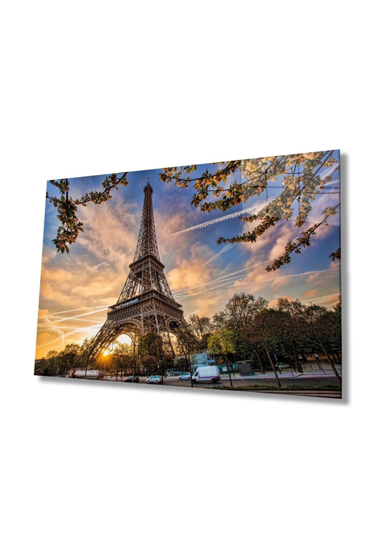 Rosyvien Fransa Paris Eyfel Kulesi Doğa Şehir Manzarası Cam Tablo, Ev Ofis Duvar Dekoru, Hediyelik, Temperli