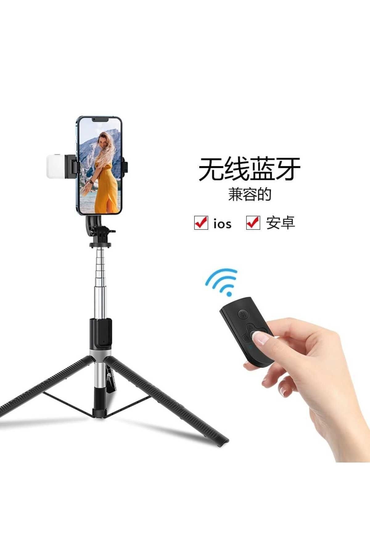 Asfal Led Işıklı Gopro Uyumlu Bluetooth Kumandalı 170 cm Selfie Çubuğu ve Tripod Telefon, LED Işık Takılır