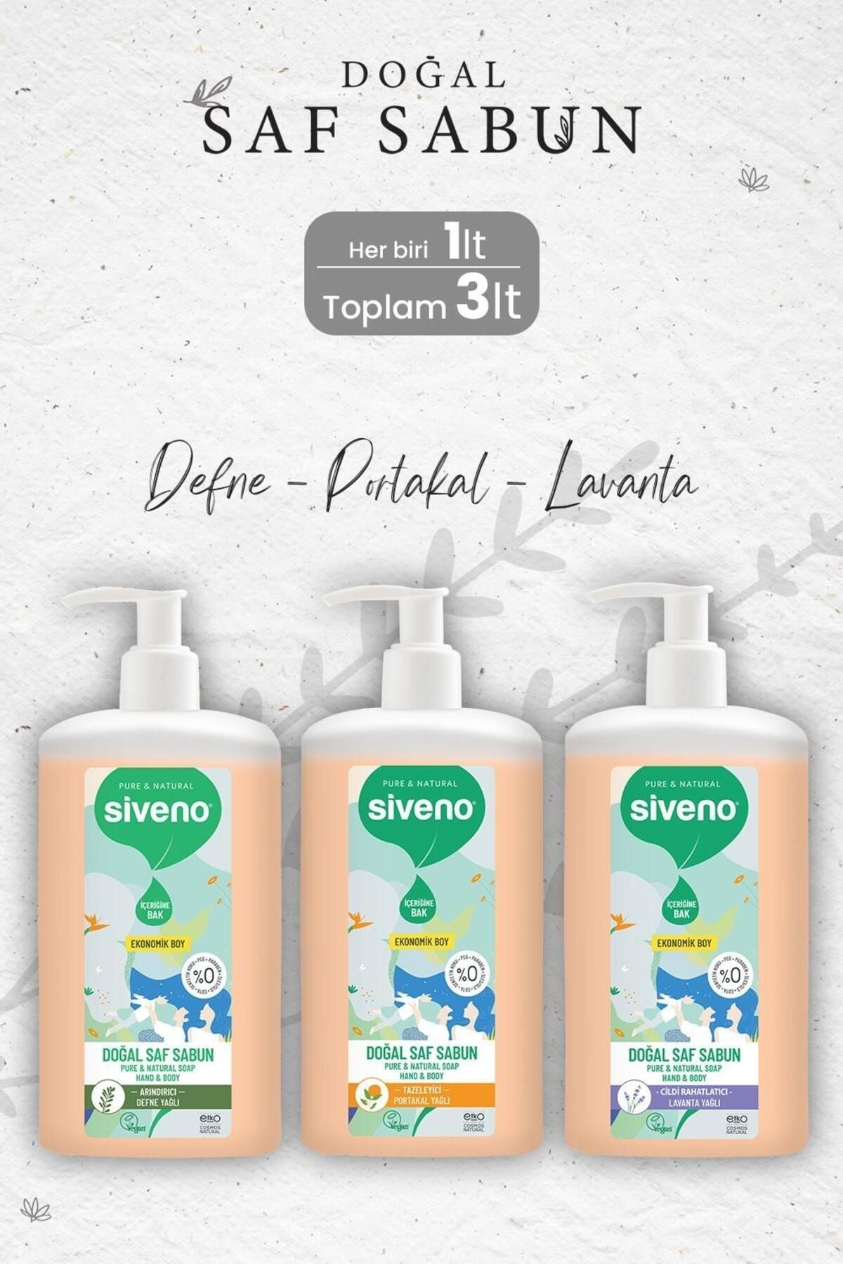 Siveno Doğal Saf Sıvı Sabun Seti Defne Yağlı, Portakal Yağlı ve Lavanta Yağlı 1 lt