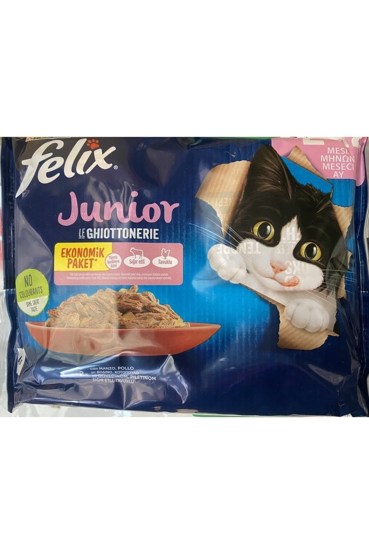 FELİX Felix Junior Tavuklu Ve Sığır Etli Yaş Kedi Maması (4X85GR) 12 Adet