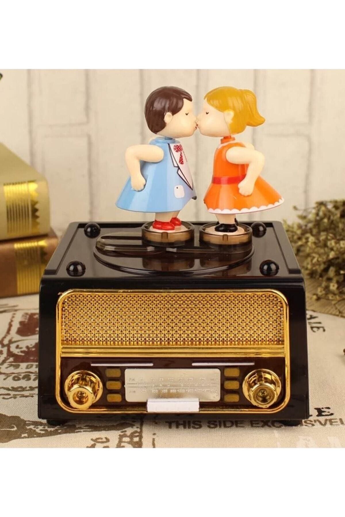 Genel Markalar Nostaljik Radyo Görünümlü Romantik Öpücük Hareketli Müzik Kutusu
