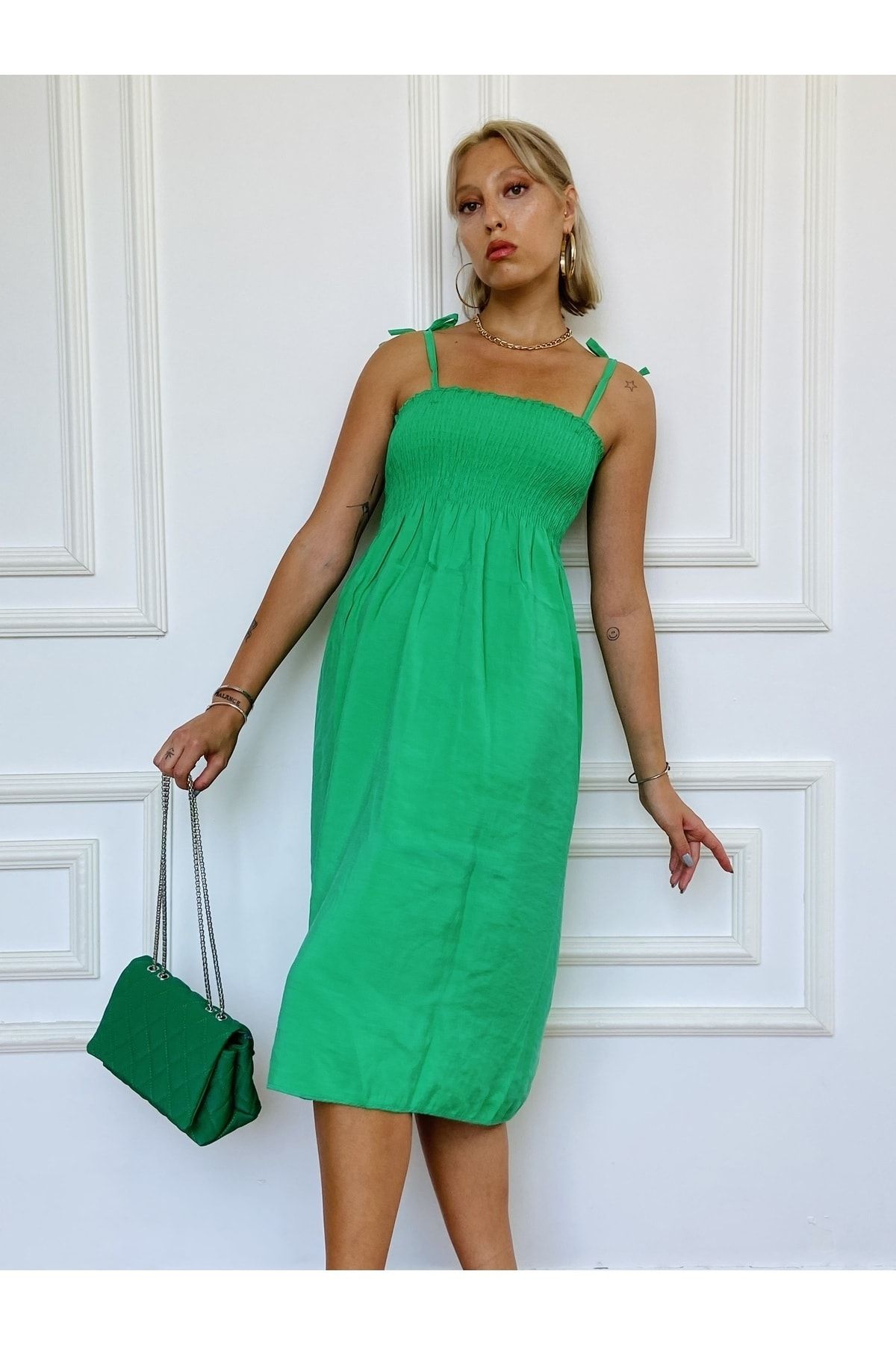 CANALLEN Kadın Yeşil Askılı Elbise
