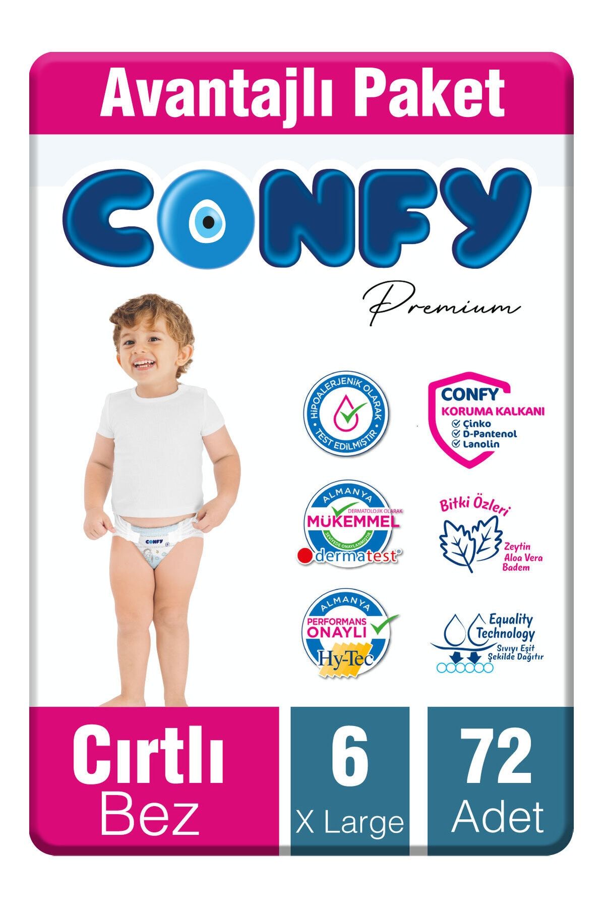 Confy Premium 6 Numara Bebek Bezi Extralarge +15 Kg 72 Adet