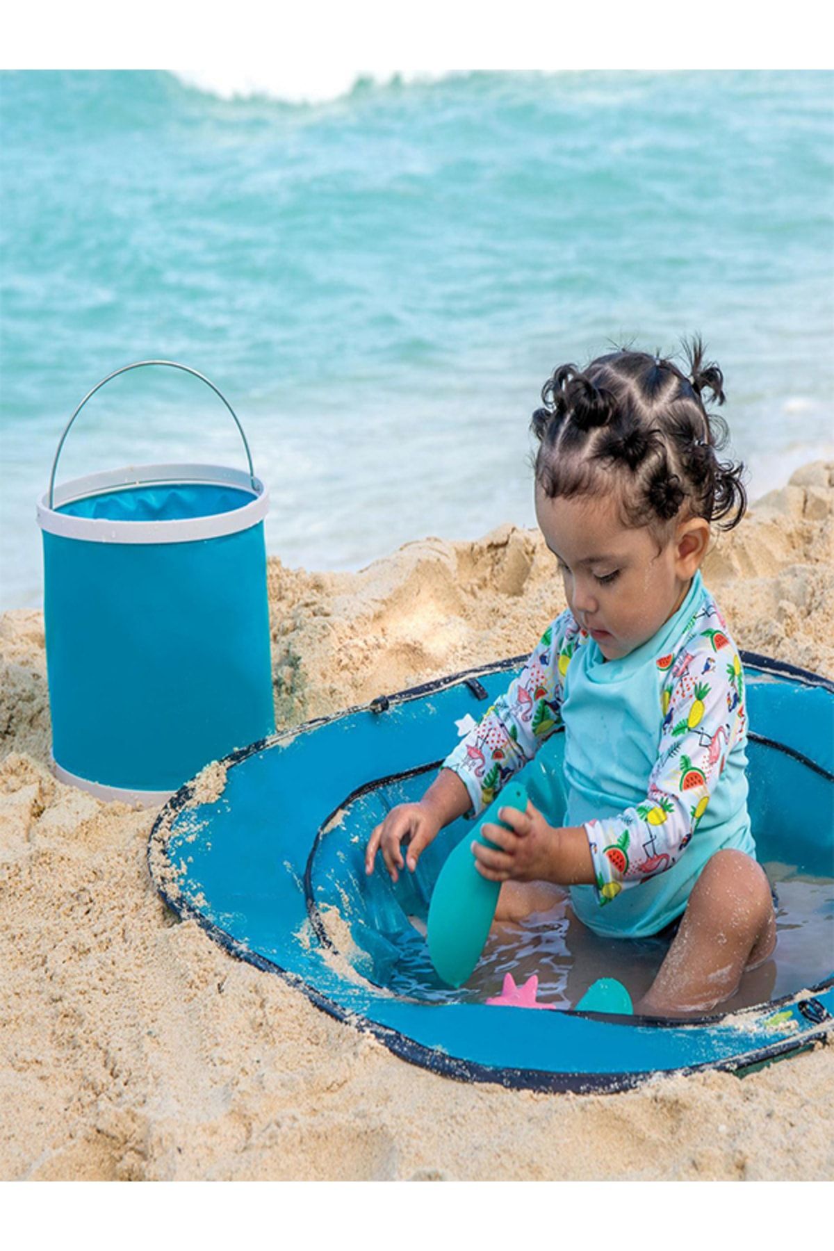BYENS Mavi Çocuk Plaj Havuzu Kurmalı Pitli Bebek Havuzu Bebek Oyun Deniz Havuzu Katlanabilir Havuz Örtü